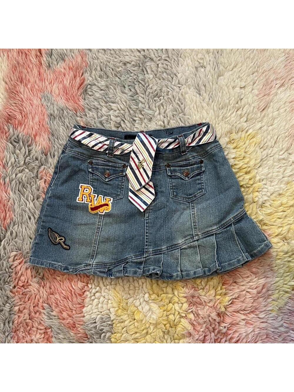 y2k rocawear demim pleated miniskirt